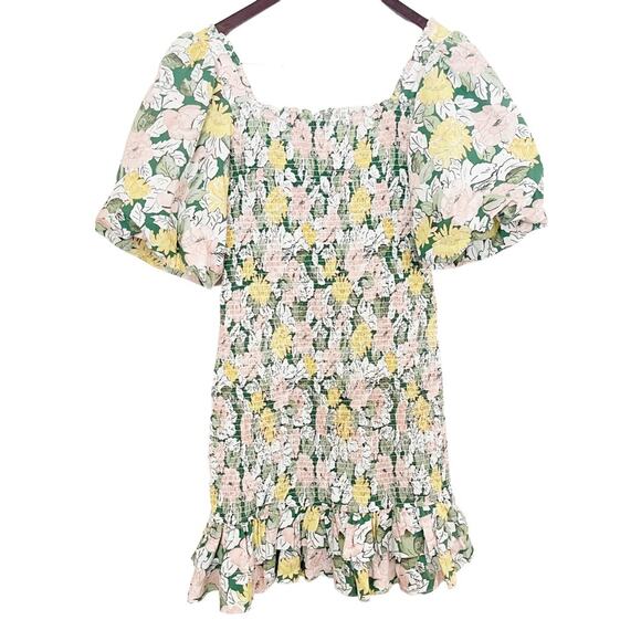 ByTimo Floral Festive Cotton Smocking Square Neck Mini Dress Size M - Picture 3 of 7